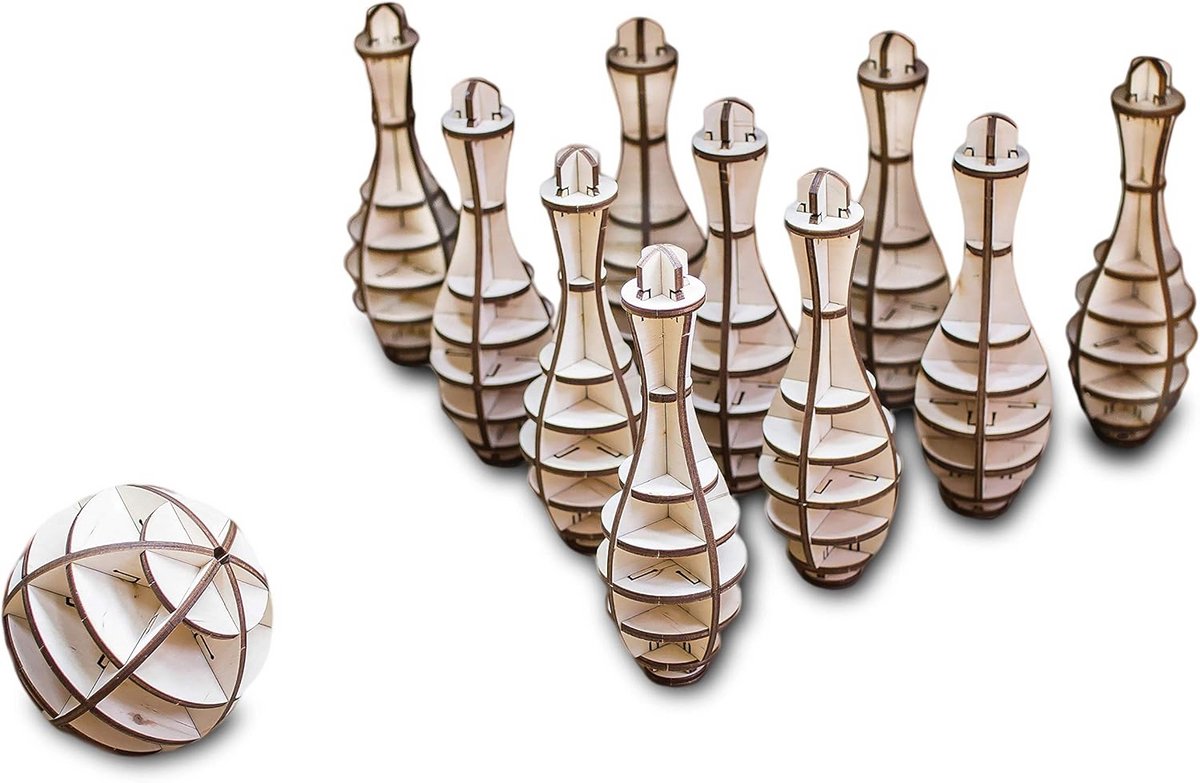 Houten Mechanische 3D Puzzel - Mini Bowlen - Lijmvrije Zelfbouwmodel voor Volwassenen en Tieners