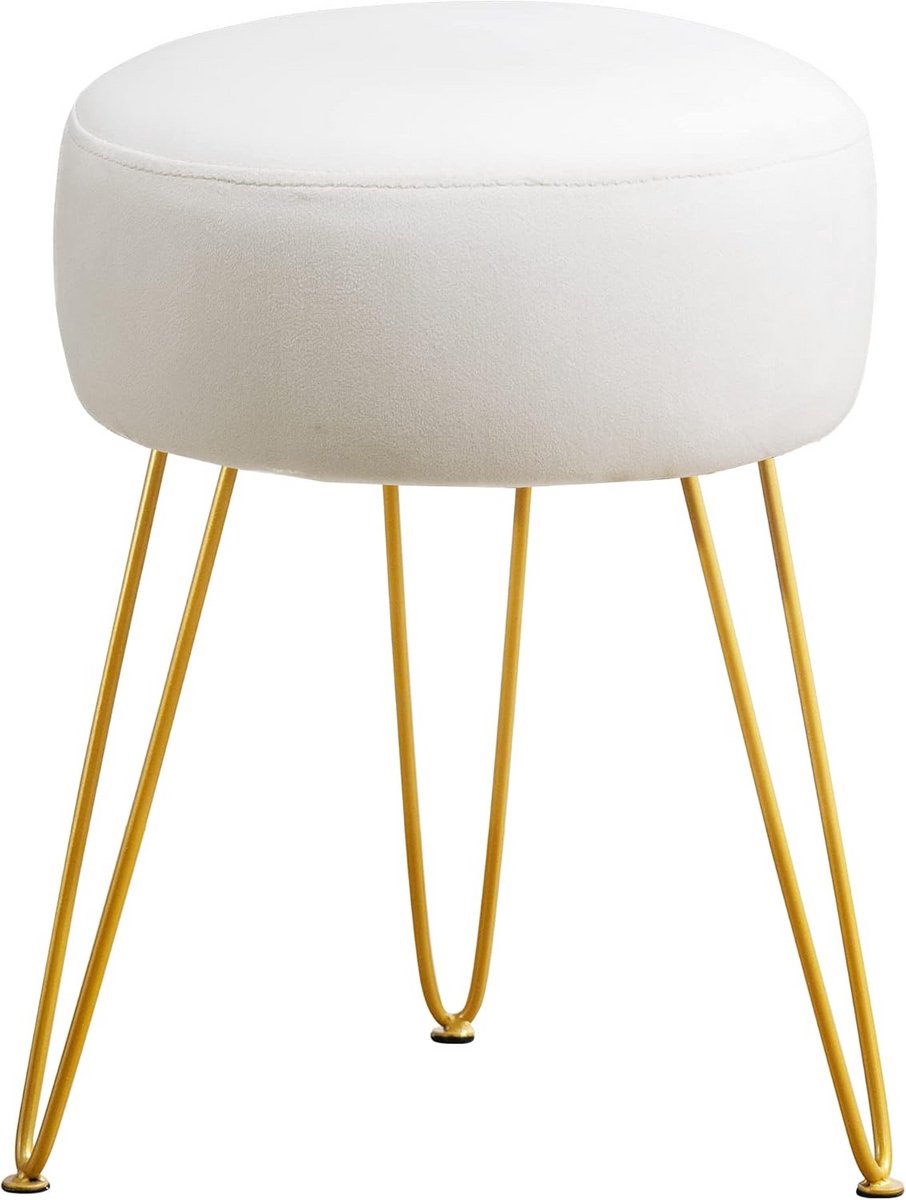 Ronde Witte Fluweel Kapkruk - Comfortabele Make-up Kruk voor Slaapkamer en Badkamer