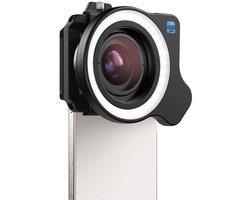 DrPhone APEX HyperMacro 10–20× Zoom Macro Lens met LED Ringlamp – CRI95 – USB-C – 45 Lichtstanden – Universeel voor Smartphone - Zwart