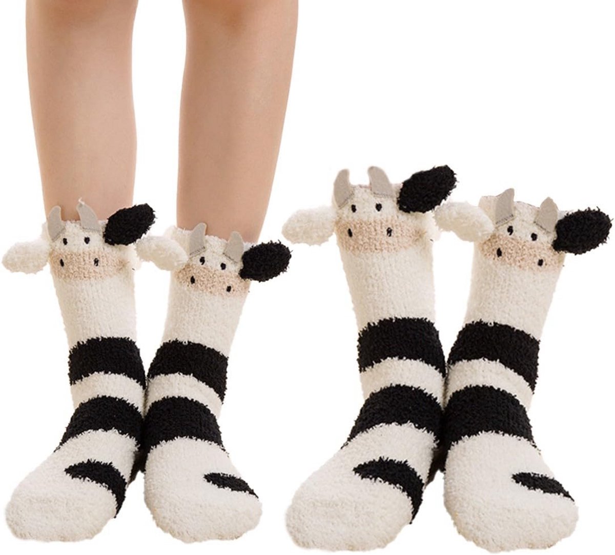 Warme Pluizige Dames Badslippers met Koeienprint voor Herfst en Winter