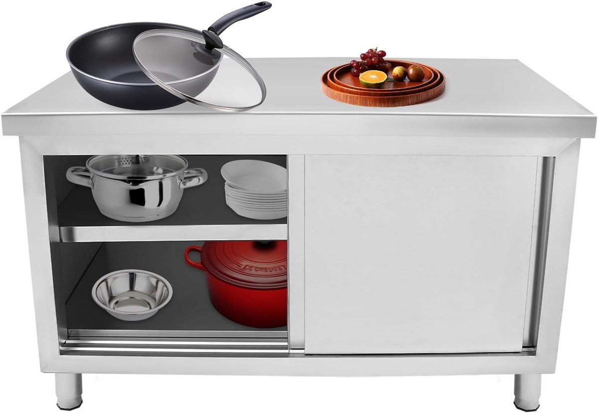 Werktafel RVS met Schuifdeuren - Professionele Keukentafel voor Keuken en Garage