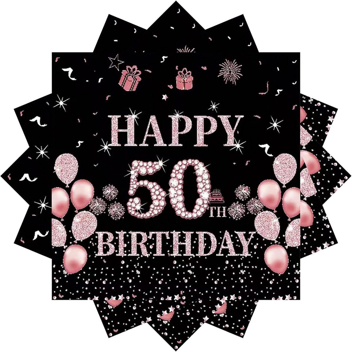 Servetten 50 Jaar Viering - 20 Stuks Zwart Rosé Goud Papieren Tafeldecoratie