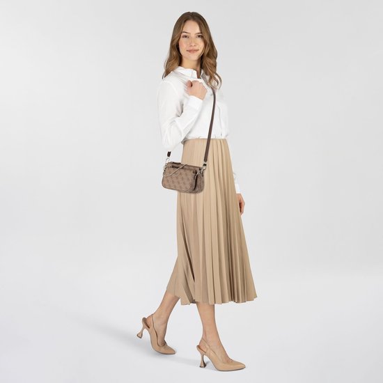 GUESS Noelle II Double Pouch Crossbody Latte Logo/Brown