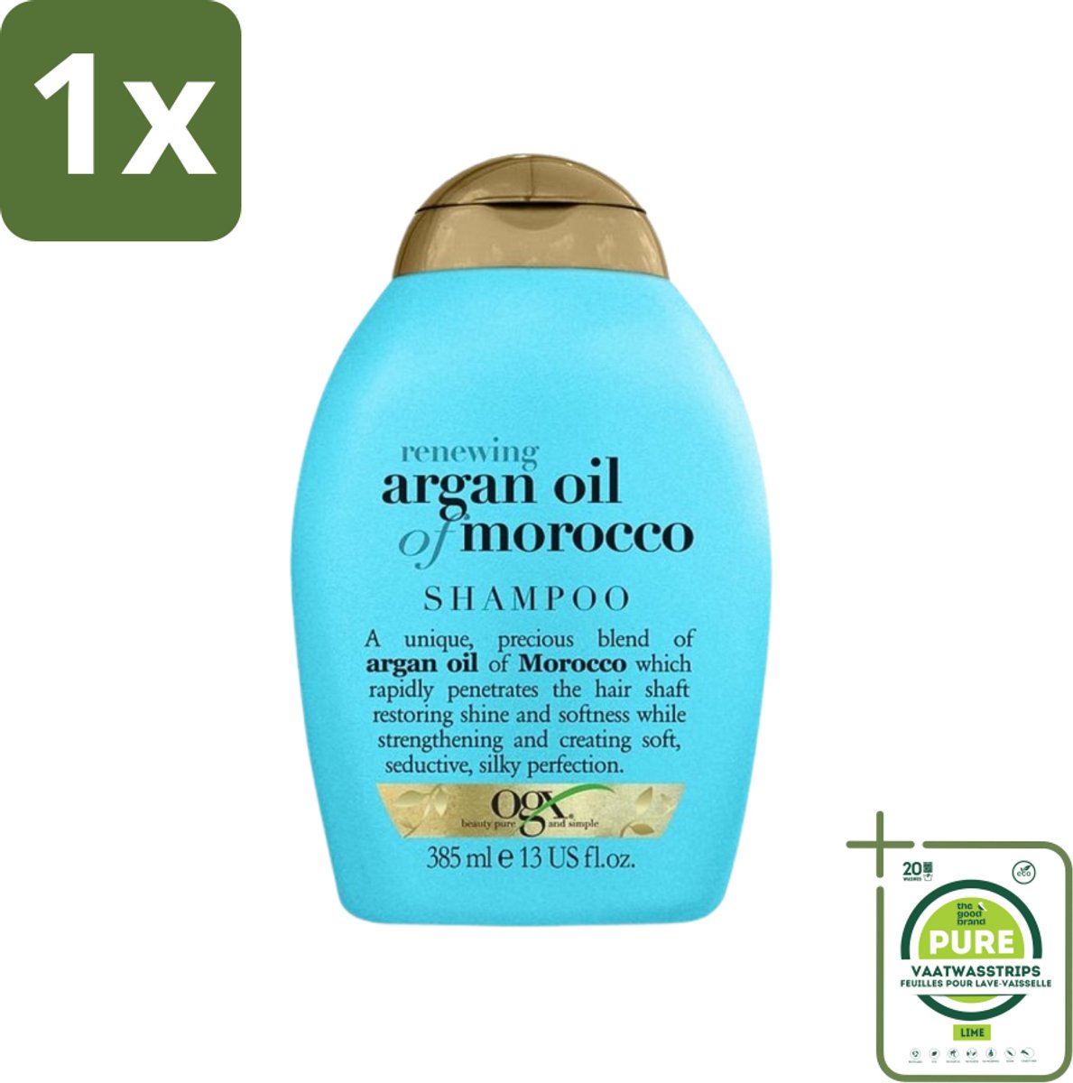 1 x OGX - Renewing Moroccan Argan Oil - Shampoo - Voor Vrouwen - 385 ml - Argan Olie Shampoo - Haarverzorging - Droog Haar - Beschadigd Haar - Vochtbalans