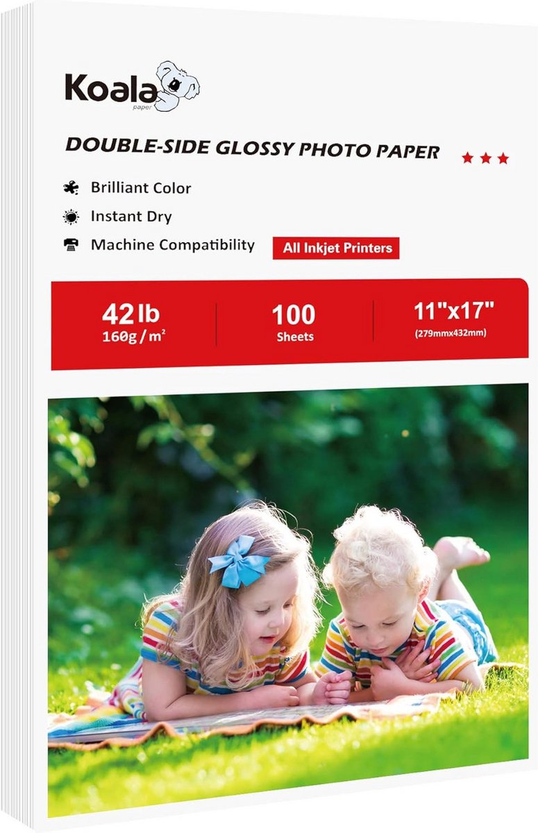 Dubbelzijdig Glanzend Fotopapier 11x17 Inch (A3+) - 100 Vellen - Matte Inkjet Brochure Papier