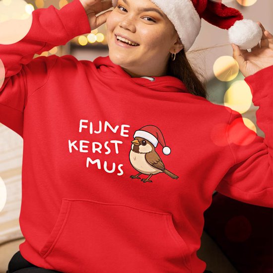 Foute Kerst Hoodie Rood Fijne Kerst Mus 3XL - Uniseks Pasvorm - Kerstkleding Voor Dames & Heren