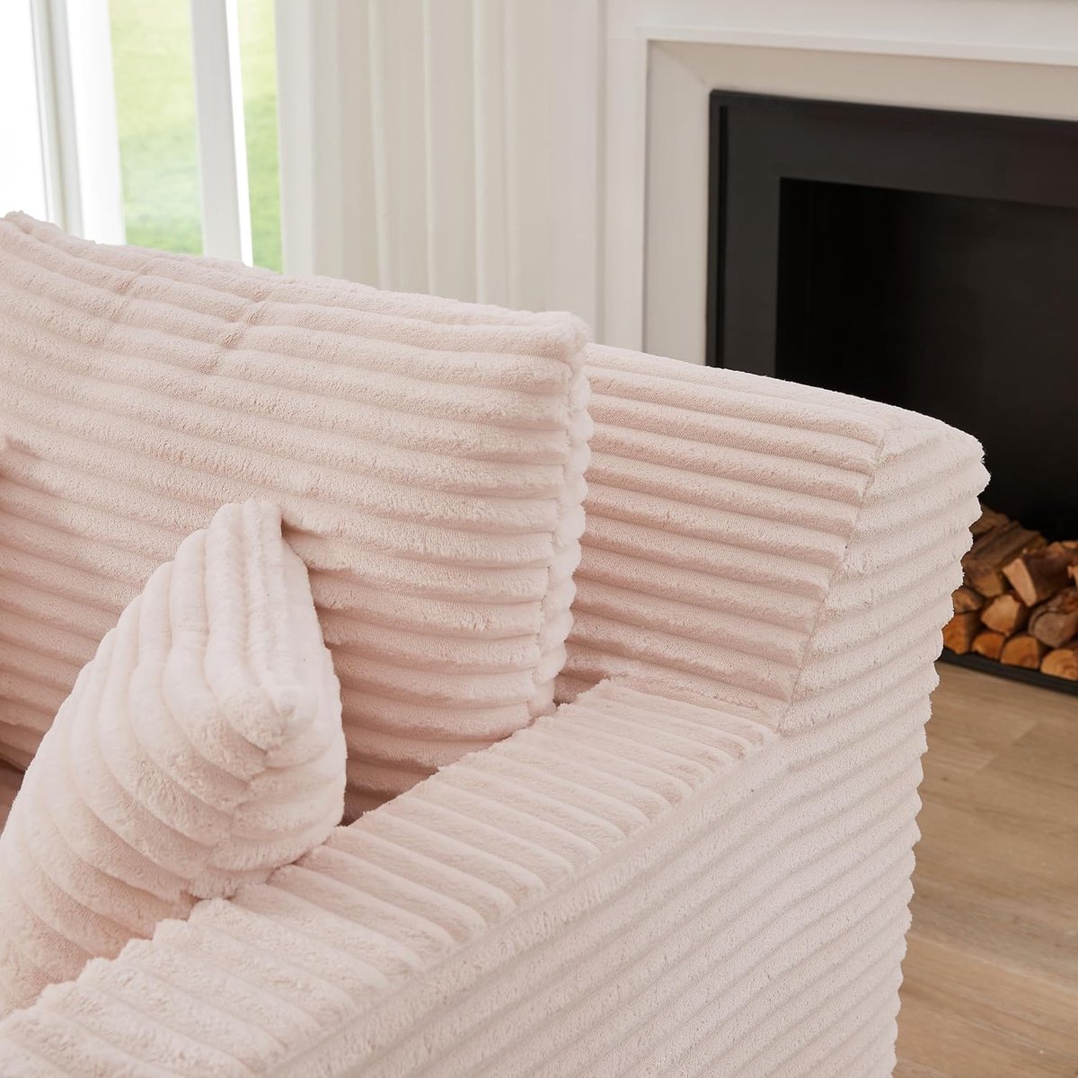 Luxe Corduroy Slaapbank en Fauteuil 2-in-1 – Comfortabele Moderne Sofa Bed zonder Montage – Ruimtebesparend, Gestoffeerd met Zachte Padding – Ideaal voor Woonkamer, Kantoor of Appartement (Roze)