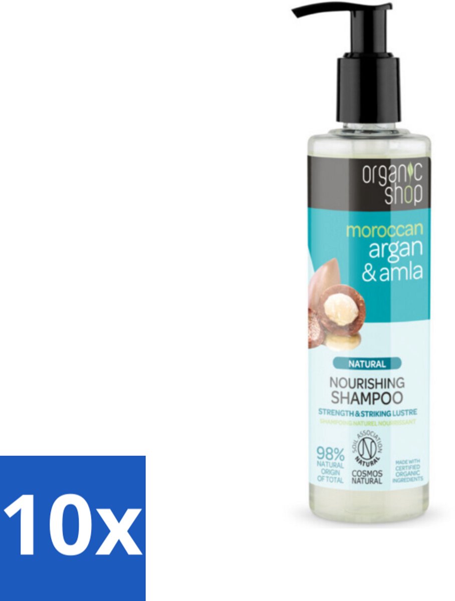 Organic Shop - Natural Nourishing Shampoo - Argan Hair & Amla - Herstellend en Voedend - 280 ml - Bulkverpakking - 10 stuks