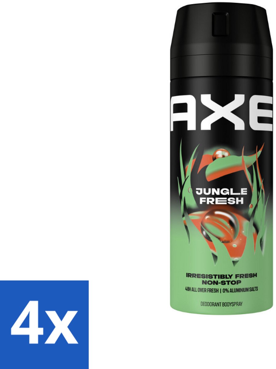 4 x AXE - Deodorant Spray - Jungle Fresh - Tropische Geur - Verfrissend - 150 ml - AXE Deodorant - Jungle Fresh - Tropische Geur - Deodorant Spray - Frisse Geur