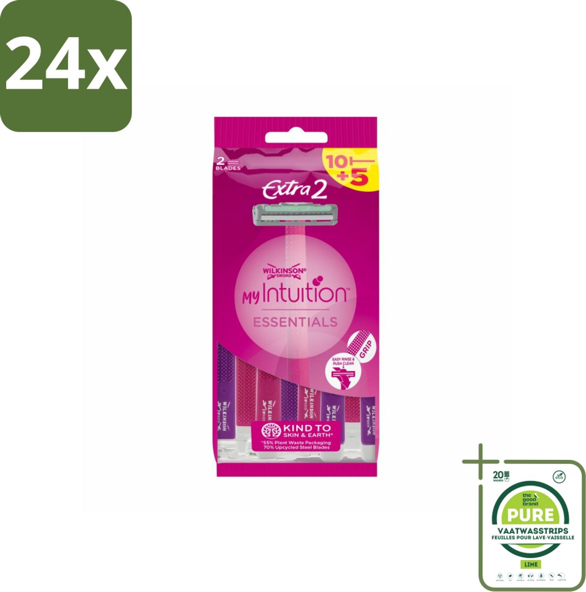 Wilkinson - Wegwerpscheermesjes - Extra 2 Beauty - Extra Comfort - 15 mesjes - Voordeelverpakking - 24 stuks - Wegwerpscheermesjes - Scheermesjes dames