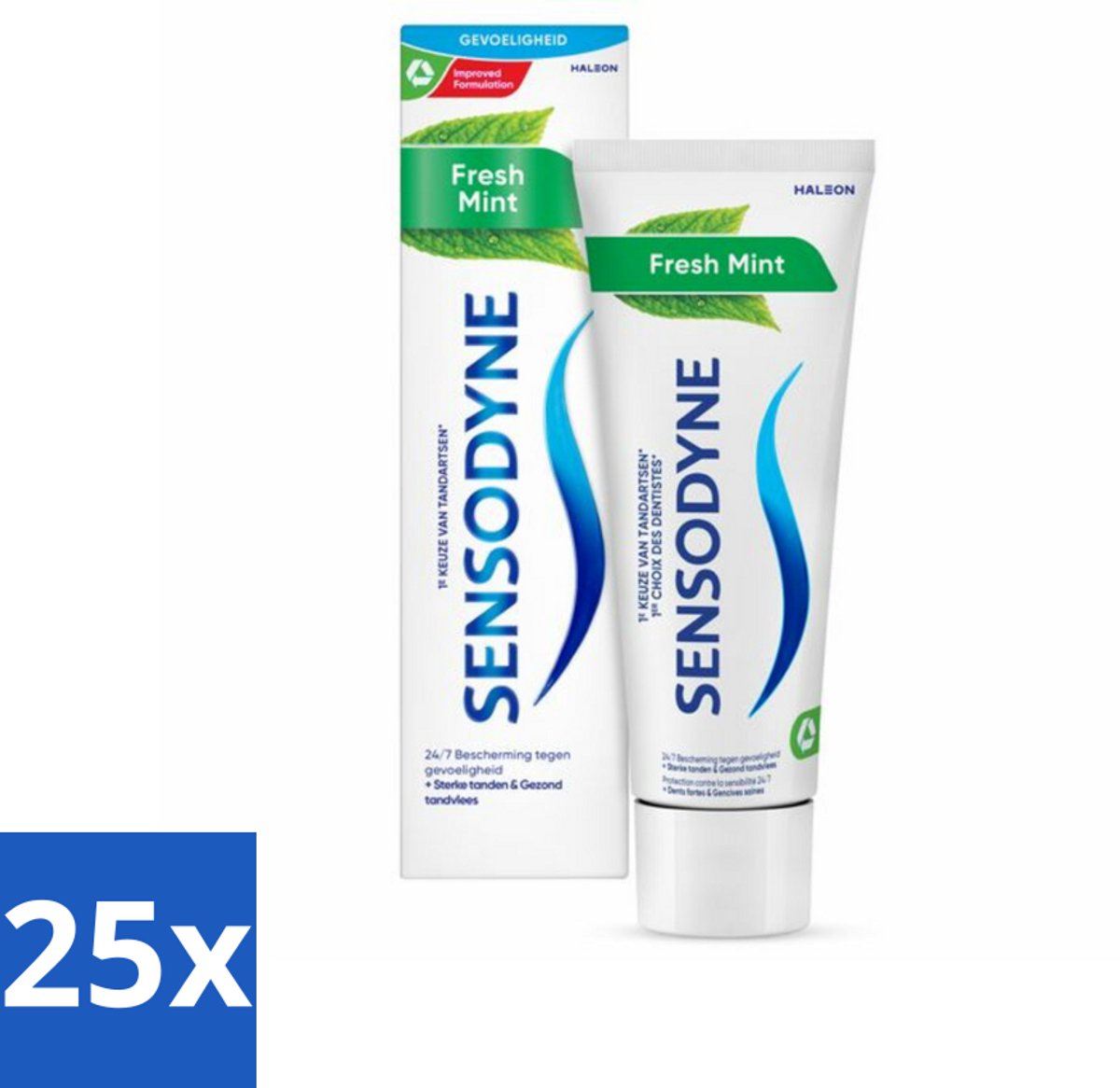 25 x Sensodyne - Tandpasta - Fresh Mint - Frisse Adem - 75 ml - Gevoelige Tanden - Tandpasta - Fluoride - Frisse Adem - Tandglazuur