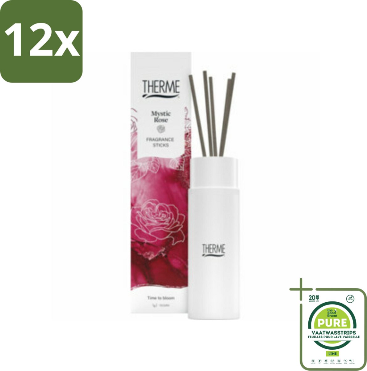 Therme - Mystic Rose - Geurstokjes - Langdurige Geur - Aromatisch - 100ml - Voordeelverpakking - 12 stuks - Geurstokjes - Roos geur