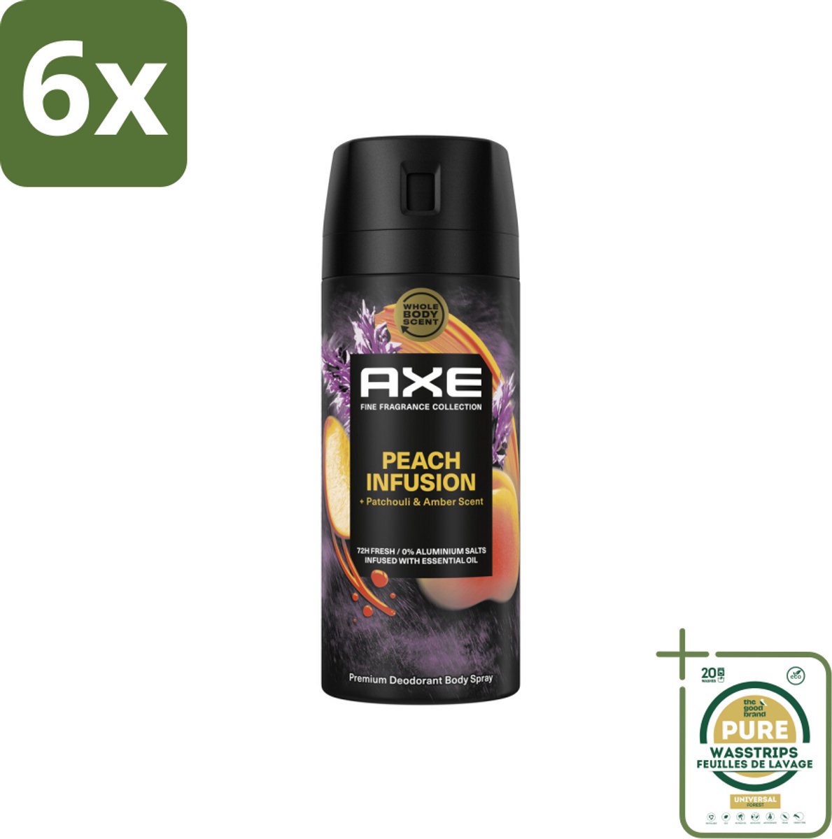 Axe – Deodorant – Peach Infusion – 150 ml - Voordeelverpakking - 6 stuks - Geur - Lichaamsgeur