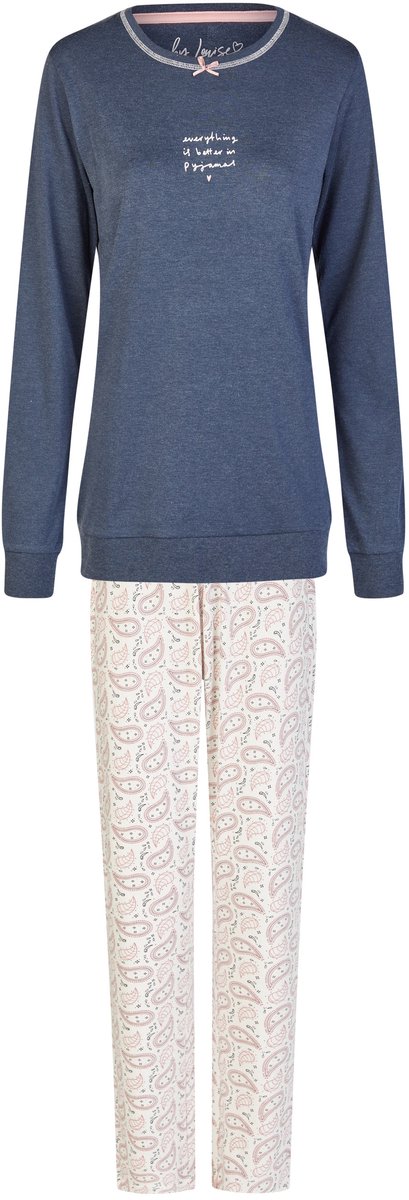 By Louise Dames Winter Pyjama Set Lang Interlock Blauw/Wit Print