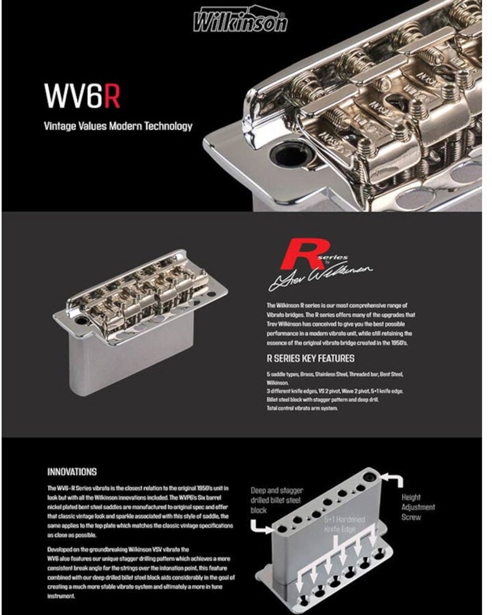 Wilkinson WV6S/C Tremolo Systeem met Stalen Blok en Chroomafwerking