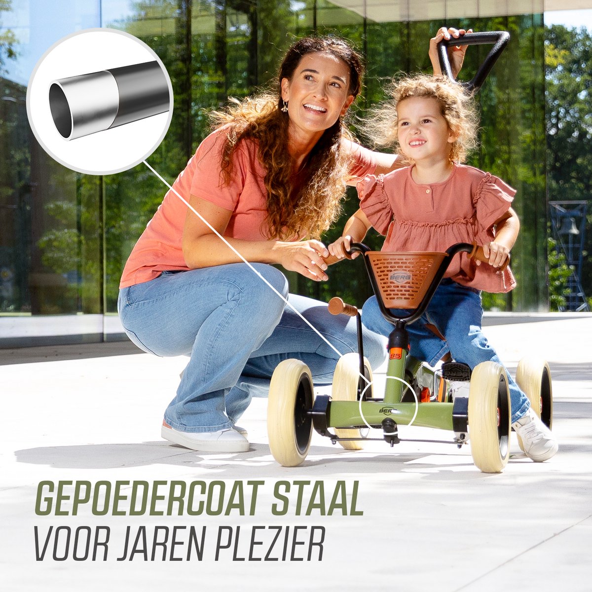 BERG Buzzy 2-in-1 Retro Skelter - 2+ jaar - Verstelbare Stoel - Veilige en Stabiele Wegligging - Groen - incl. duwstang — afbeelding 8