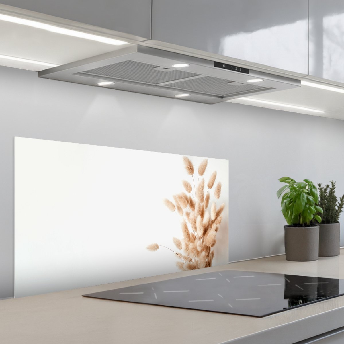 KitchenYeah Spatscherm 80x40 cm Zelfklevende achterwand Pampasgras Pluim Wit Beige Keuken muurbeschermer Spatwand fornuis