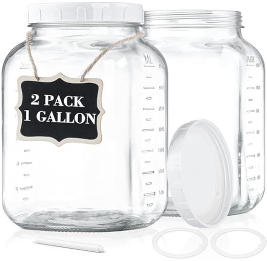 Weck - grote zuurdesemglazen - Starterglas met glazen deksel - tulppot met brede opening - Weck Jars set van 1 liter (vershouddeksel