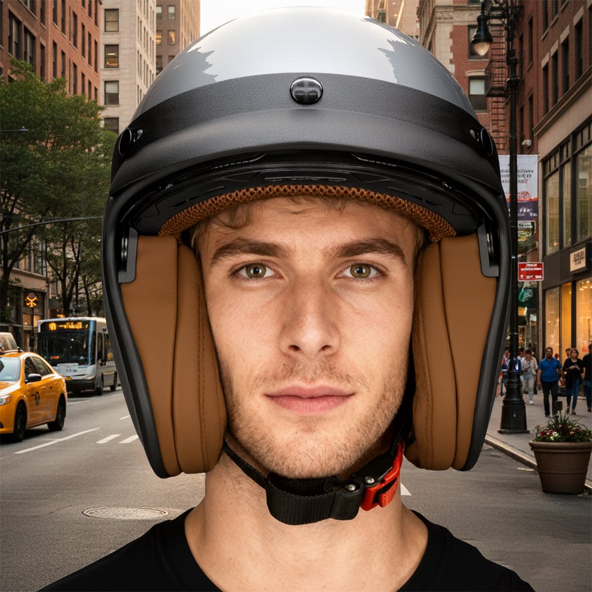 HSWHEEL Jethelm met UV-beschermend Vizier | Wasbaar & Verstelbaar | Scooterhelm & Motorhelm & Brommerhelm | Voor Heren & Dames | ECE 22.06 Goedgekeurd | Vintage Stijl | Mat grijs – XL