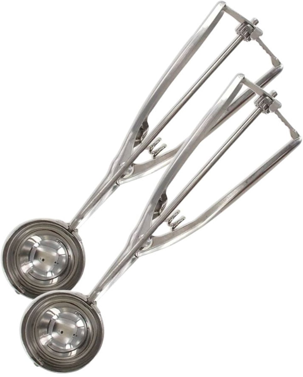 Fackelmann 9328250 Set van 2 RVS IJslepels, Ijsportioneerder, Ijslepel, Portioneerder voor ijs en sorbet, Roestvrij staal, Zilver, 22,5 x 5 cm