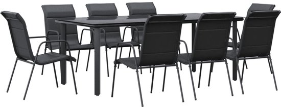 vidaXL - 9-delige - Tuinset - textileen - en - staal - zwart