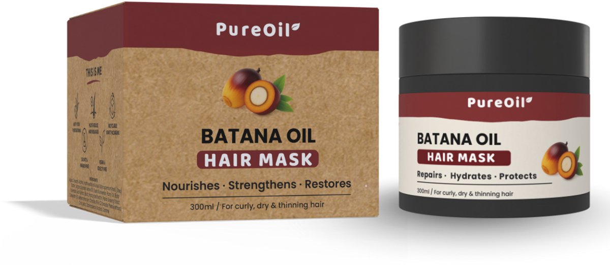 PureOil - Batana Oil Masker - 300ml - Haargroei & Anti Pluis - Met 100% Pure Batana Olie & Biotine - Wonderolie - Haarverzorging