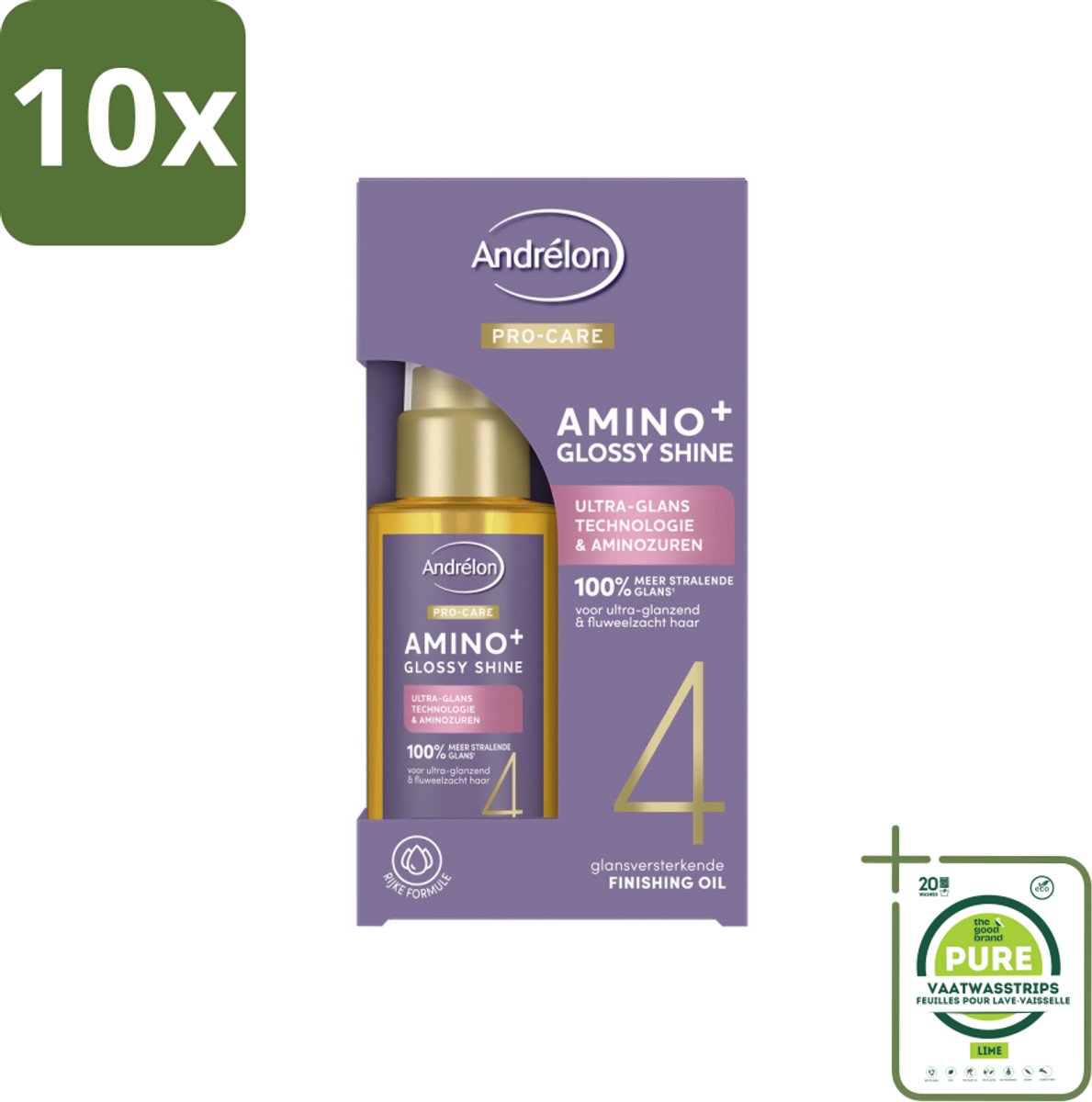 10 x Andrélon – Finishing Oil – Pro Care Amino+ Glossy Shine – 50 ml - Grootverpakking - Glans Haar - Pluisvrij Haar - Aminozuren Haar - Stralend Haar - Haarpunt Verzorging