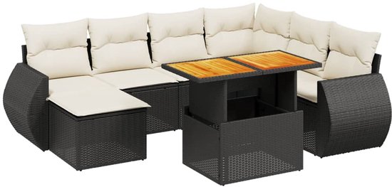 vidaXL - 8-delige - Loungeset - met - kussens - poly - rattan - zwart