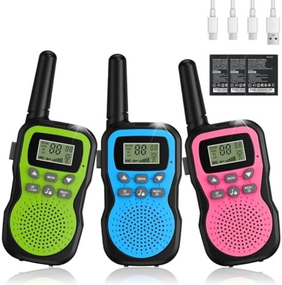Kearui Spielzeug 3-12 Jahren Junge, Walkie Talkie Kinder 8 Kanal Funkgerät mit LCD Hintergrundbeleuchteter LED-Taschenlampe, 3 Meilen Reichweite für Abenteuer im Freien, Camping, Wandern (Blau-Orange