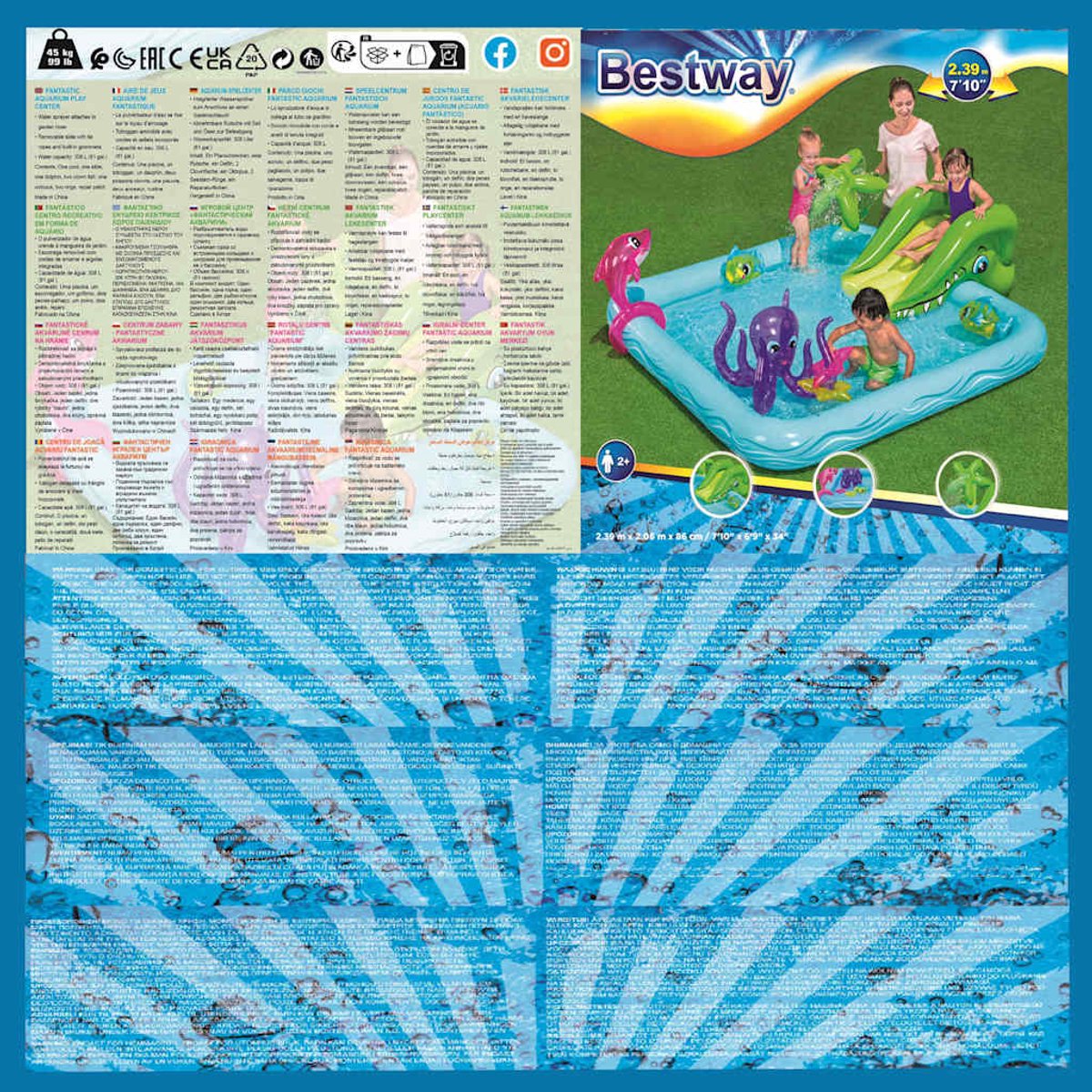 Bestway Kinderzwembad met Glijbaan - Incl. Opblaas Waterspeelgoed - 239 x 206 x 86 CM - 308 L - Waterdieren — afbeelding 13