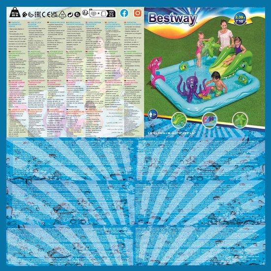 Bestway Kinderzwembad met Glijbaan - Incl. Opblaas Waterspeelgoed - 239 x 206 x 86 CM - 308 L - Waterdieren