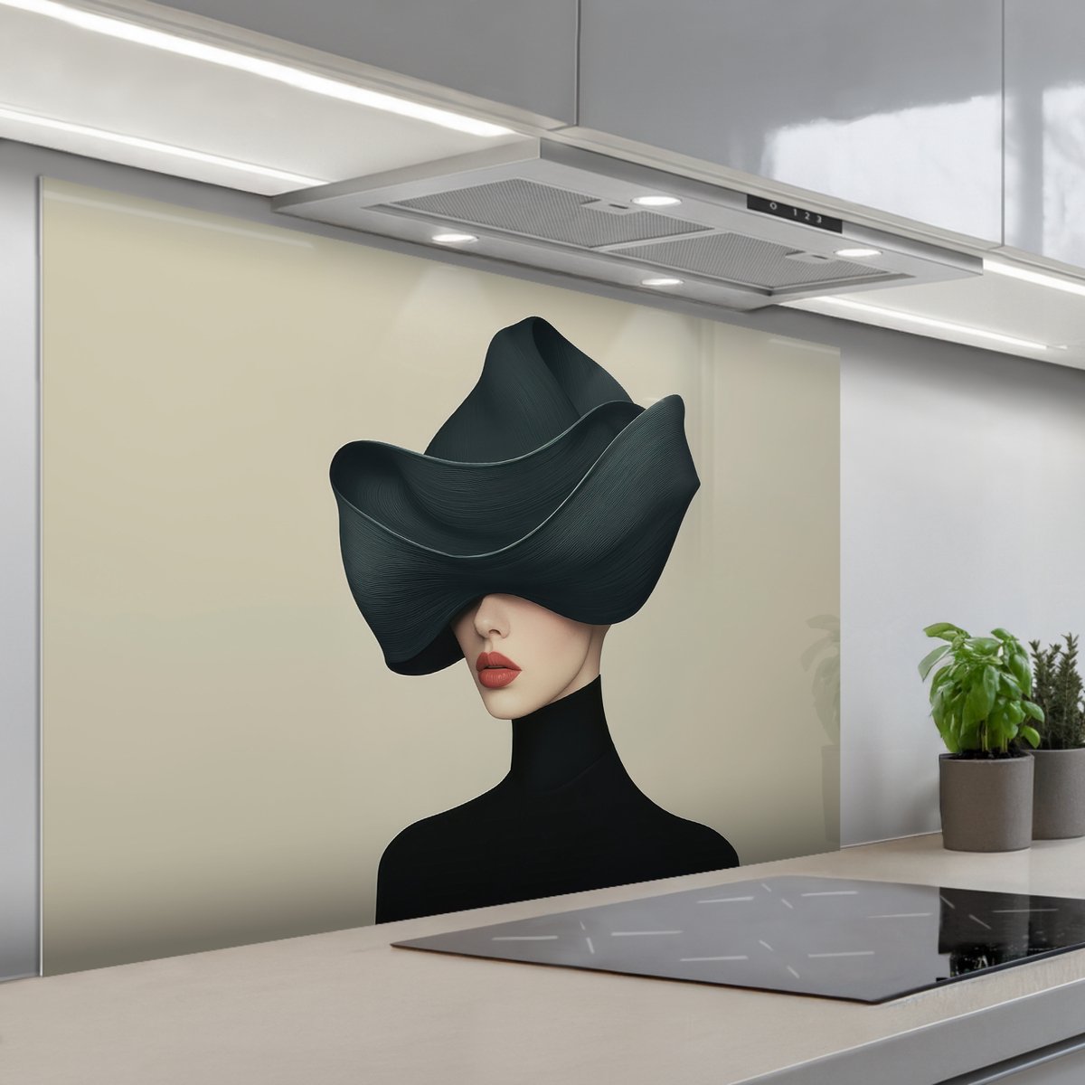 KitchenYeah Spatscherm 120x80 cm Zelfklevende achterwand Vrouw Groen Hoed Keuken muurbeschermer Spatwand fornuis