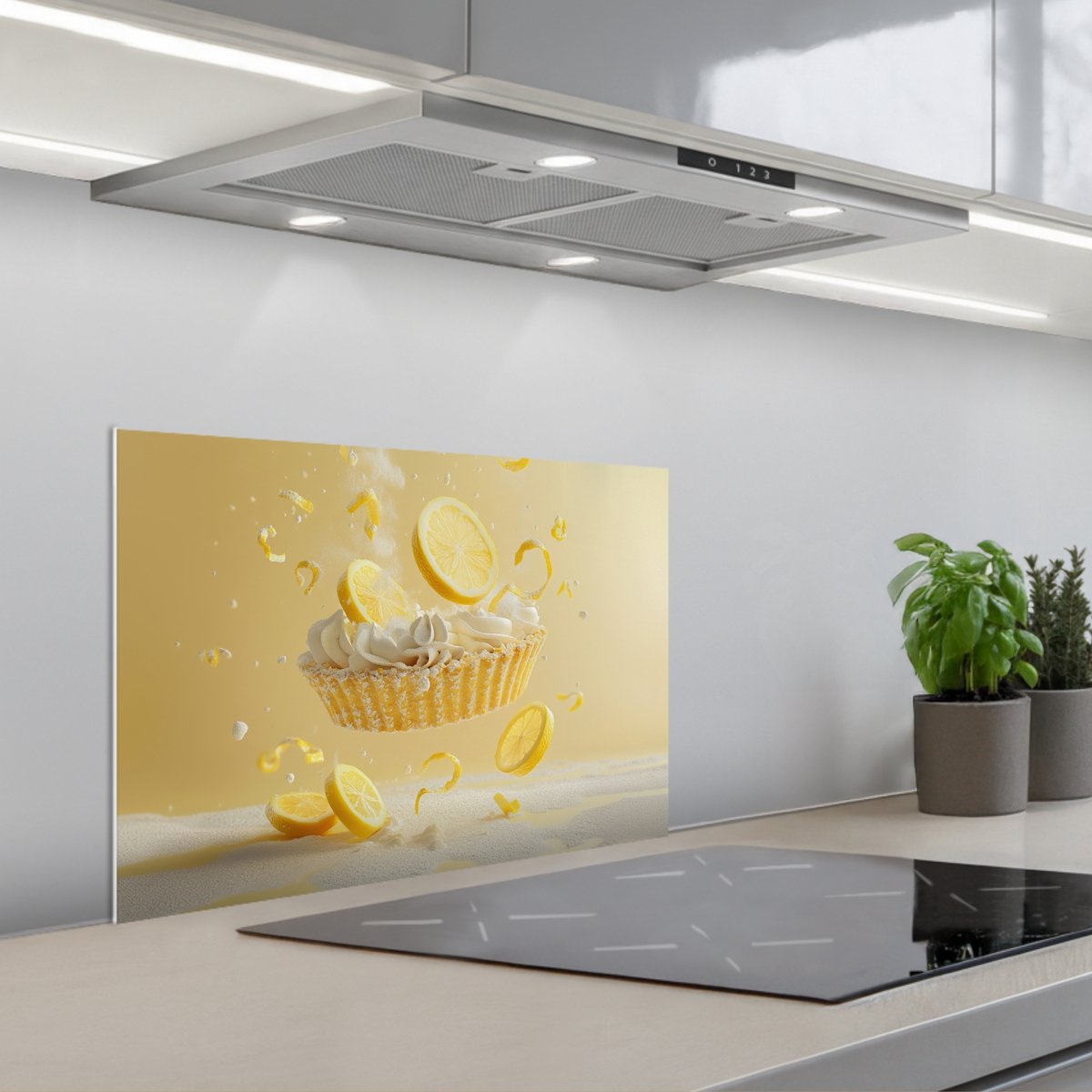 KitchenYeah Spatscherm 60x40 cm Zelfklevende achterwand Citroen Taart Eten Geel Keuken muurbeschermer Spatwand fornuis