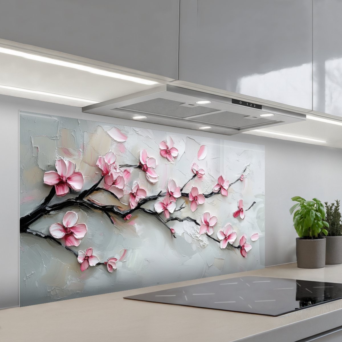KitchenYeah Spatscherm 120x60 cm Zelfklevende achterwand Bloesem Kunstzinnig Roze Sakura Keuken muurbeschermer Spatwand fornuis