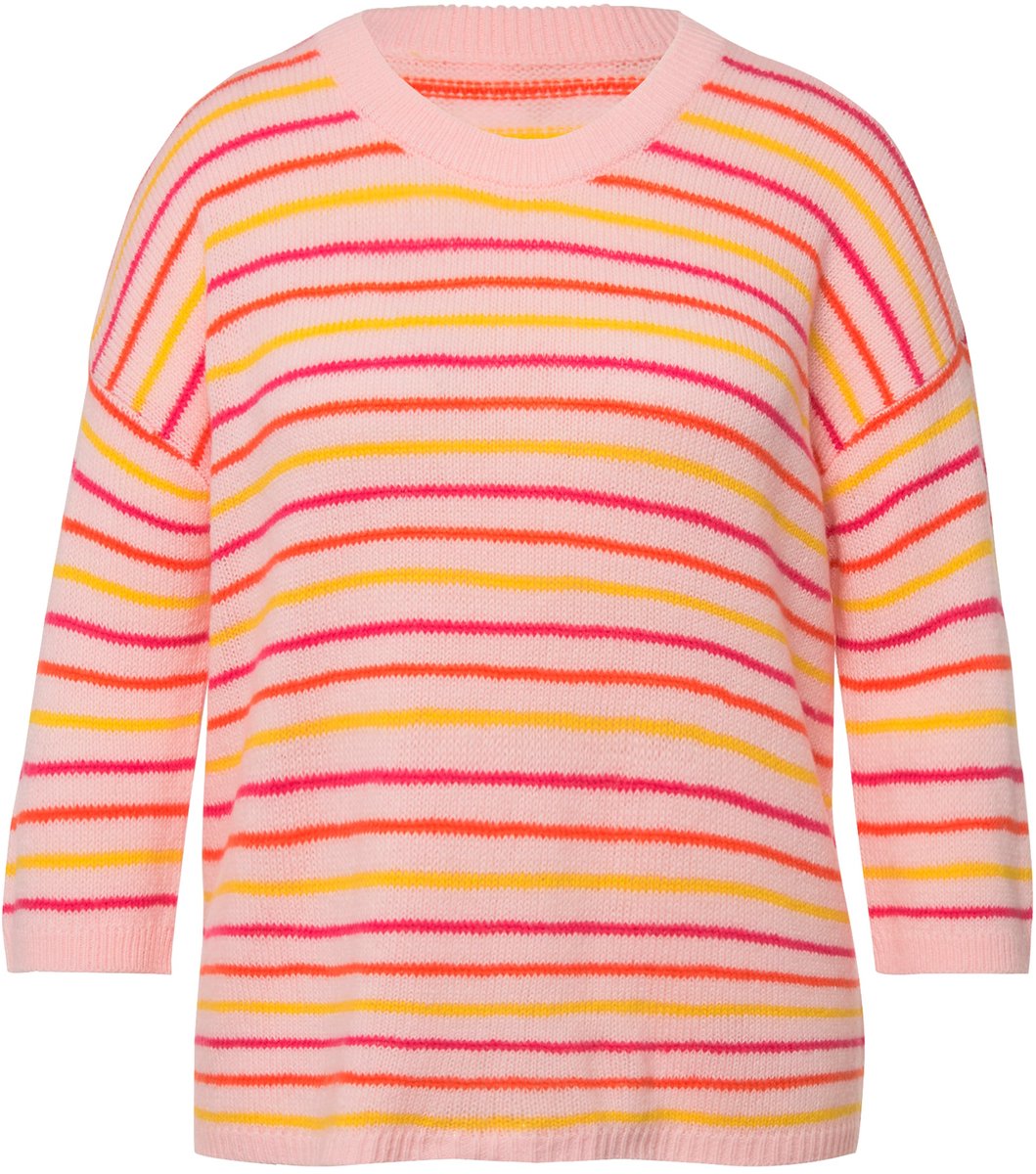 Angel of Style - Dames - Trui oversized strepen ronde hals korte mouwen - Flamingo - Maat 48+