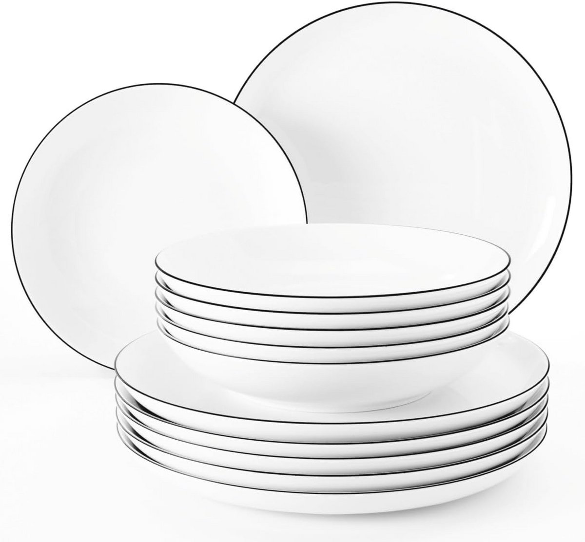 6-delig tafelservies - 12 borden - Eetborden en Soepborden - Zwart