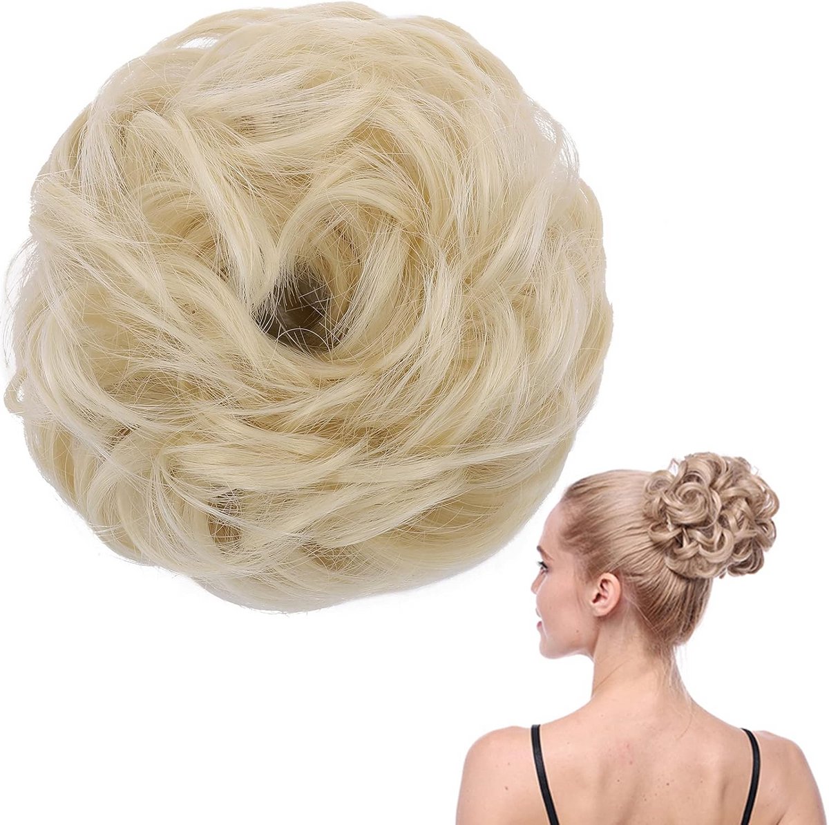 Volumineus Haarstukje voor Dutt Haarknot Haarverlenging in Gebleekt Blond