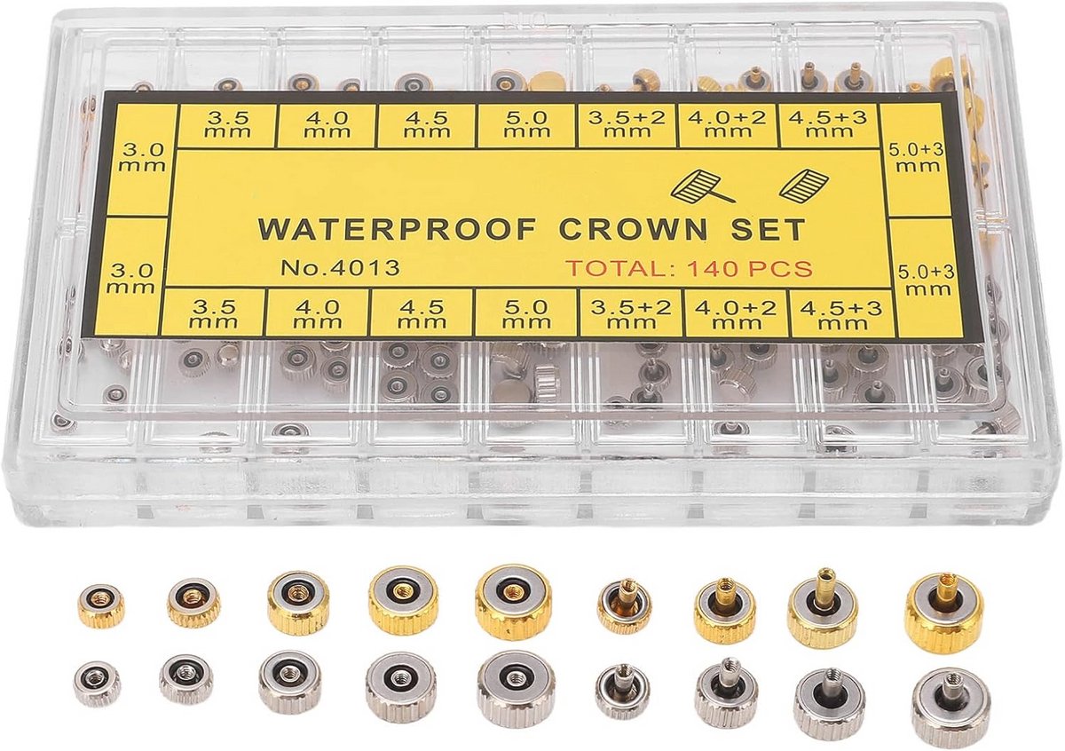 140 Stuks Uurwerk Kroon Reserve Onderdelen - Roestvrijstalen Uurwerk Kroon Reparatie met Opbergdoos