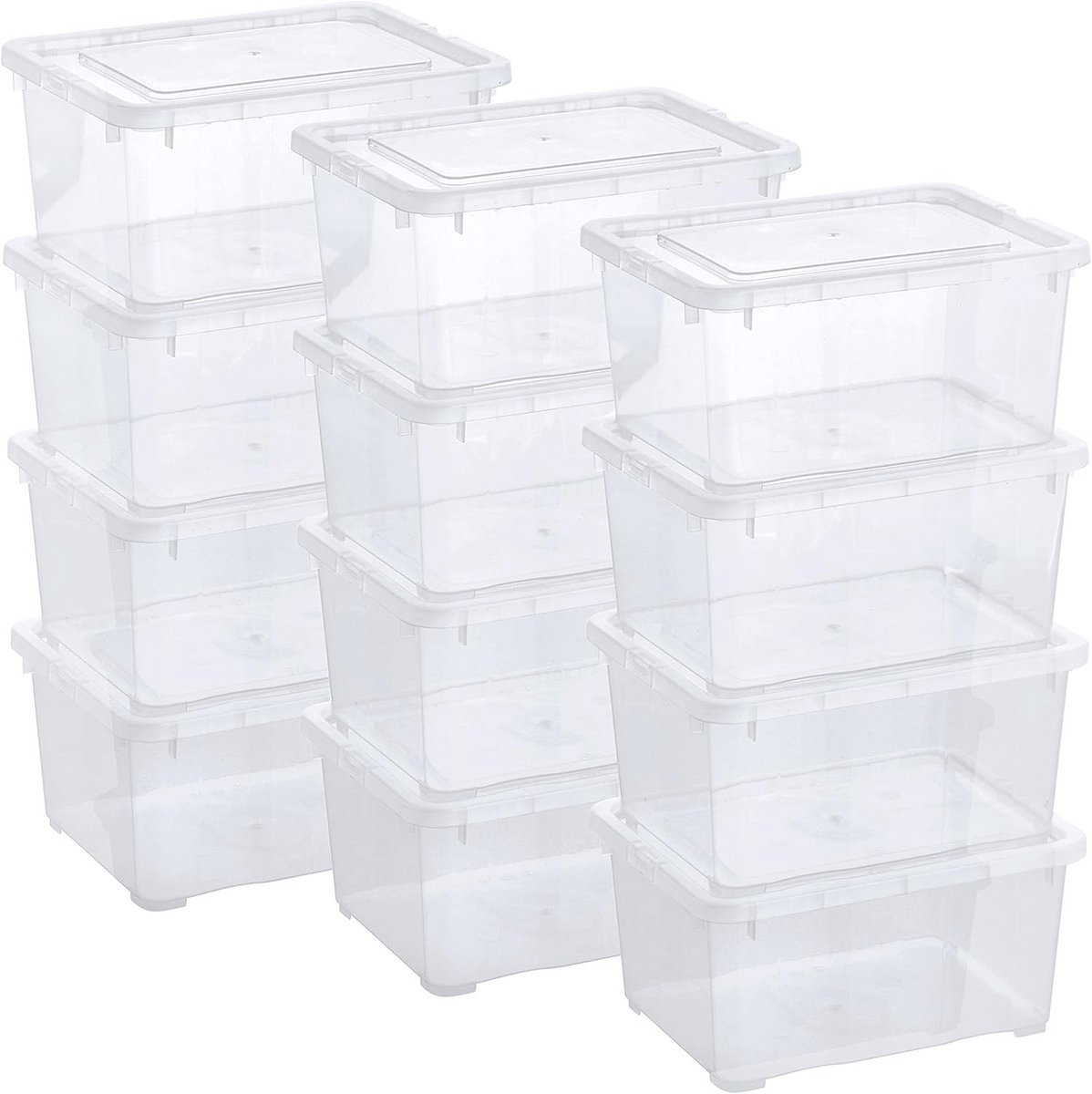 Opbergdozen met deksel transparant stapelbaar met ventilatie, set van 12 stuks, 1,7 L