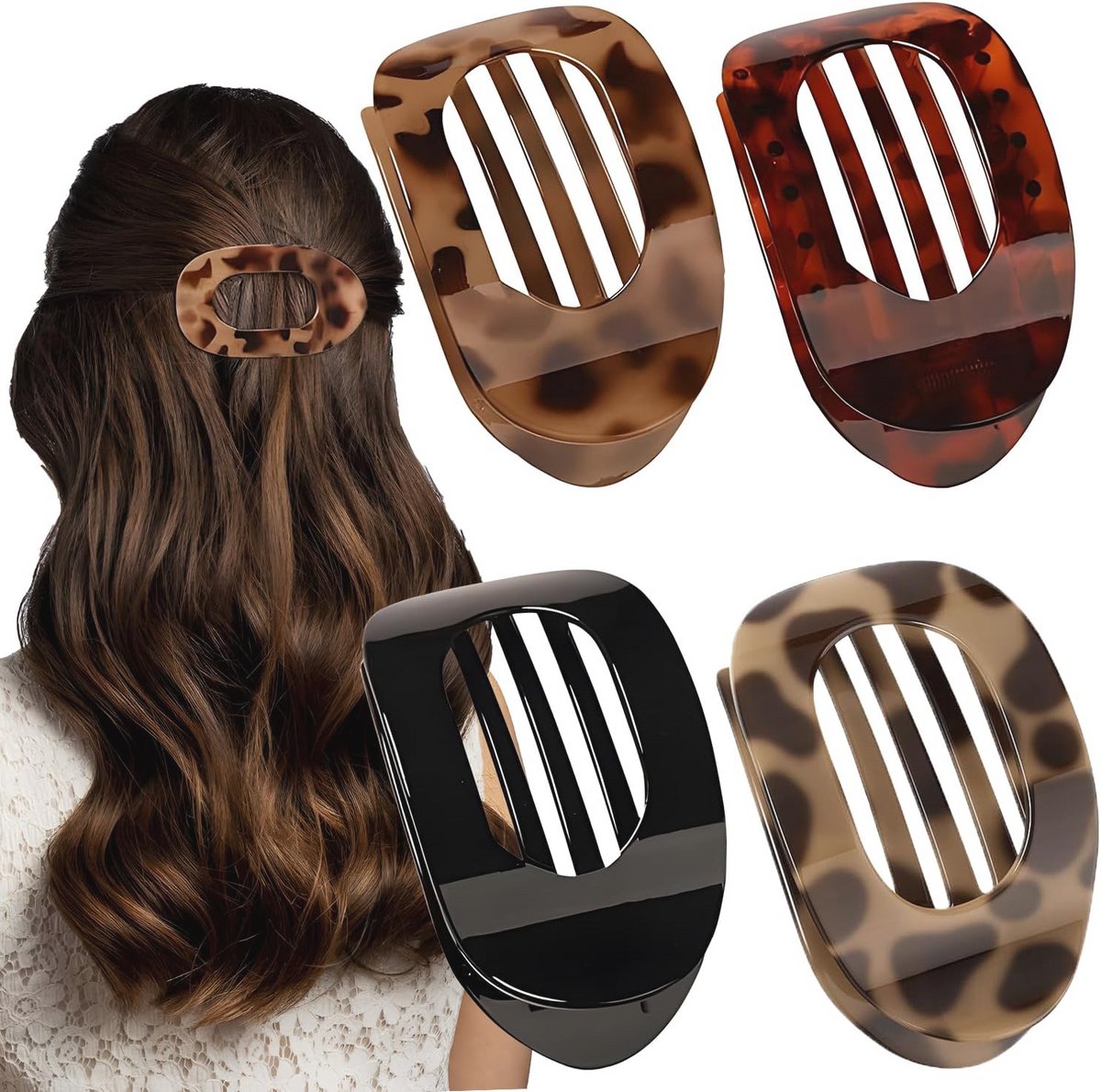4 Stuks Platte Haarspelden voor Dames - Gebogen Design Klem voor Dun en Dik Haar