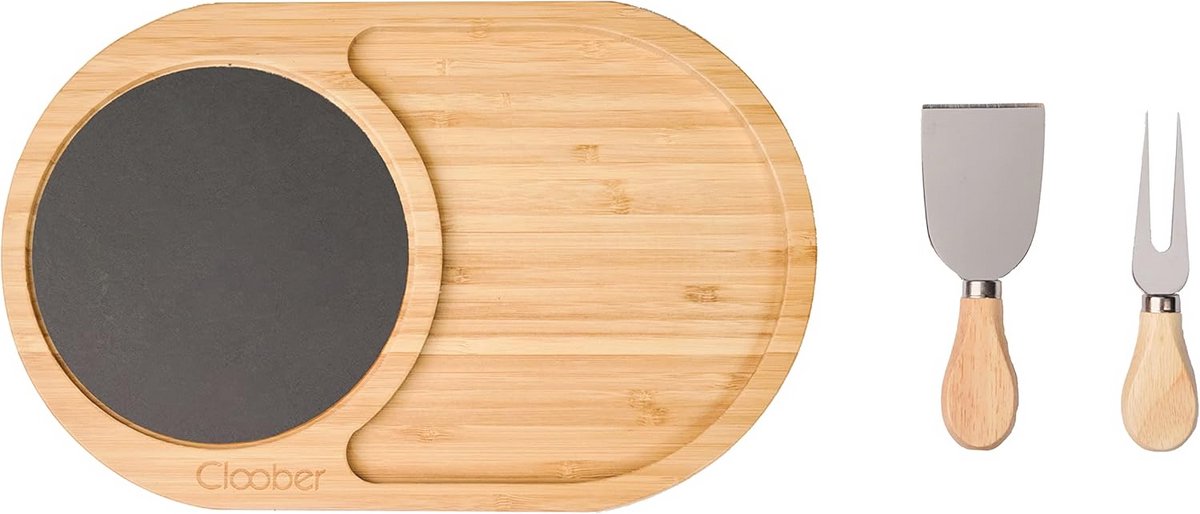 Snijplank van bamboe en steen voor kaas en snacks