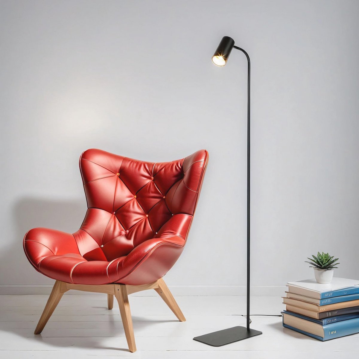 Stijlvolle zwarte vloerlamp met draaibare spot en snoerschakelaar - ideaal voor woonkamer 