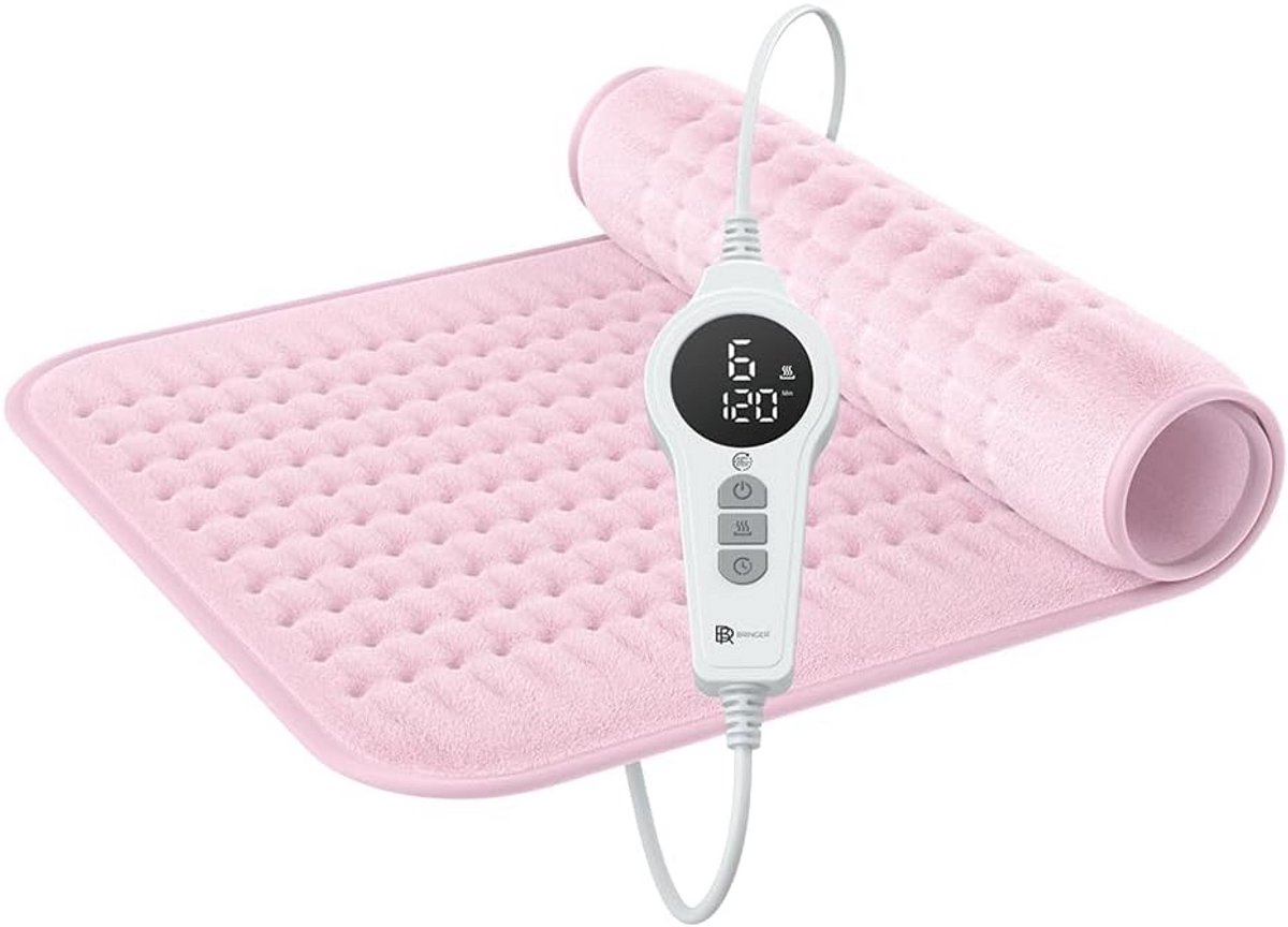 Infrared Heating Pad with Automatic Shut-Off - 6 Heat Levels (25-60°C), Overheating Protection, Washable, LED Display, Extra Soft (Pink, 70 x 40 cm)