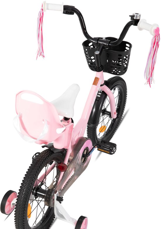 Joystar Zinnia Kinderfiets - 16 Inch - Met Mandje & Slingers - Zijwieltjes - Bel - Terugtraprem - Roze van JOYSTAR — afbeelding 3