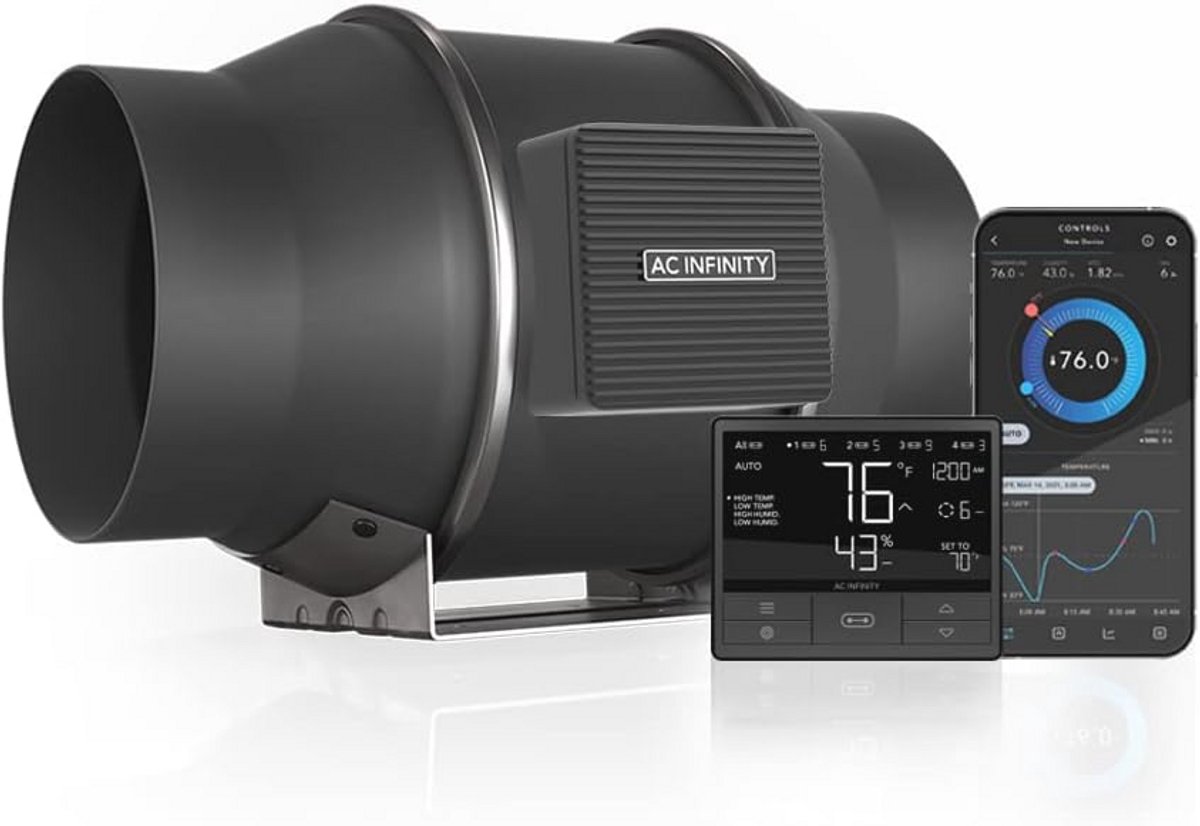 Stille Inline Luchtventilator met Temperatuur- en Vochtigheidscontrole 15,24 cm