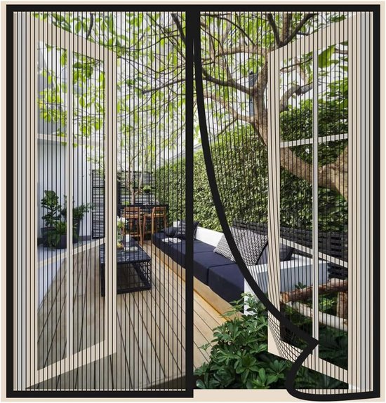 Magnetische Hordeur 150 x 230 cm Houd Insecten Buiten Vliegengordijn Voor Deur Volledig Frame Magische Tape Voor Balkondeur/Woonkamer, Zwart