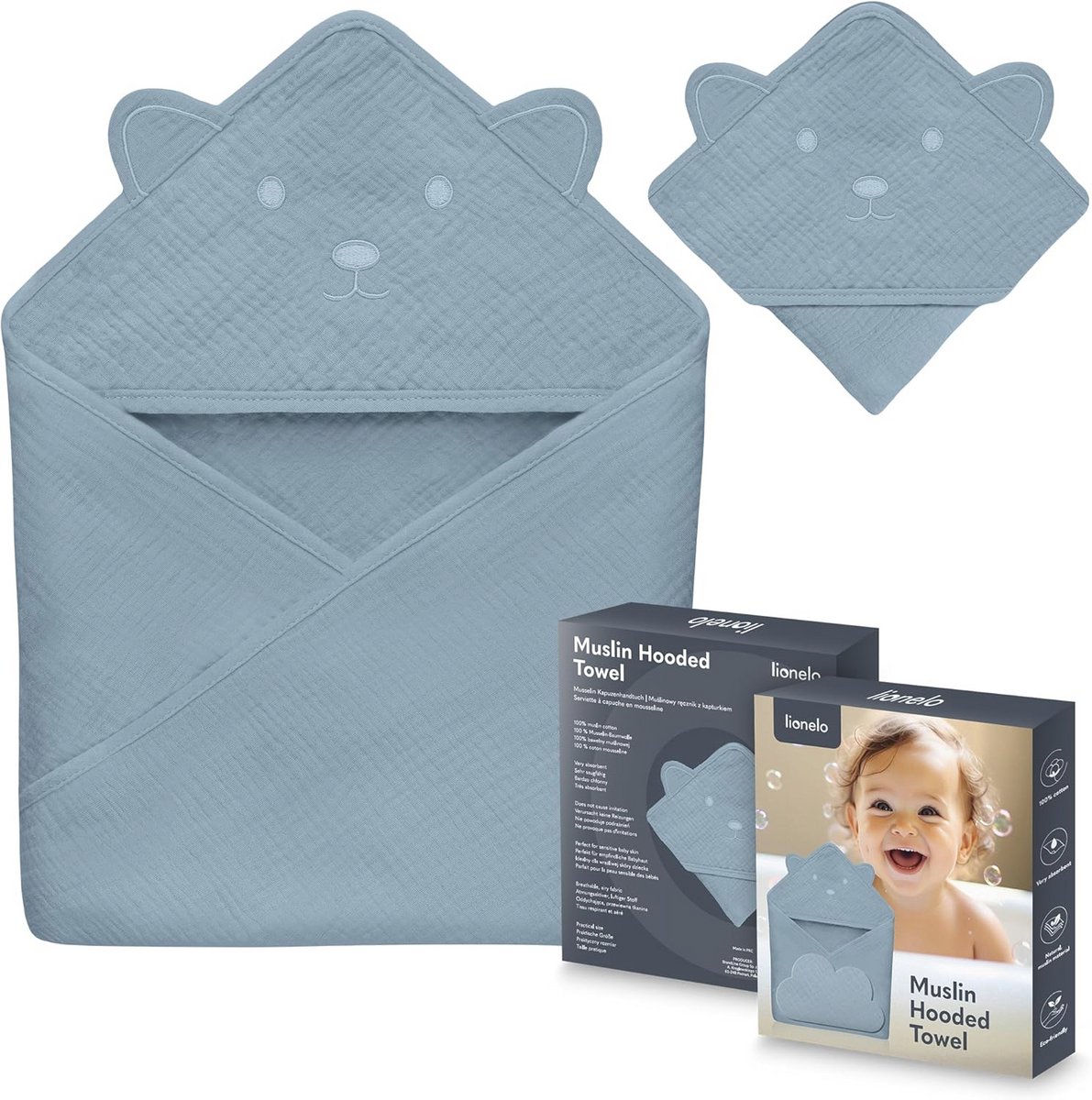 Badcape met Capuchon voor Baby's - 80x80 cm 100% Katoen, Zacht en Absorberend, Veilig voor Gevoelige Huid, Sneldrogend en Ademend