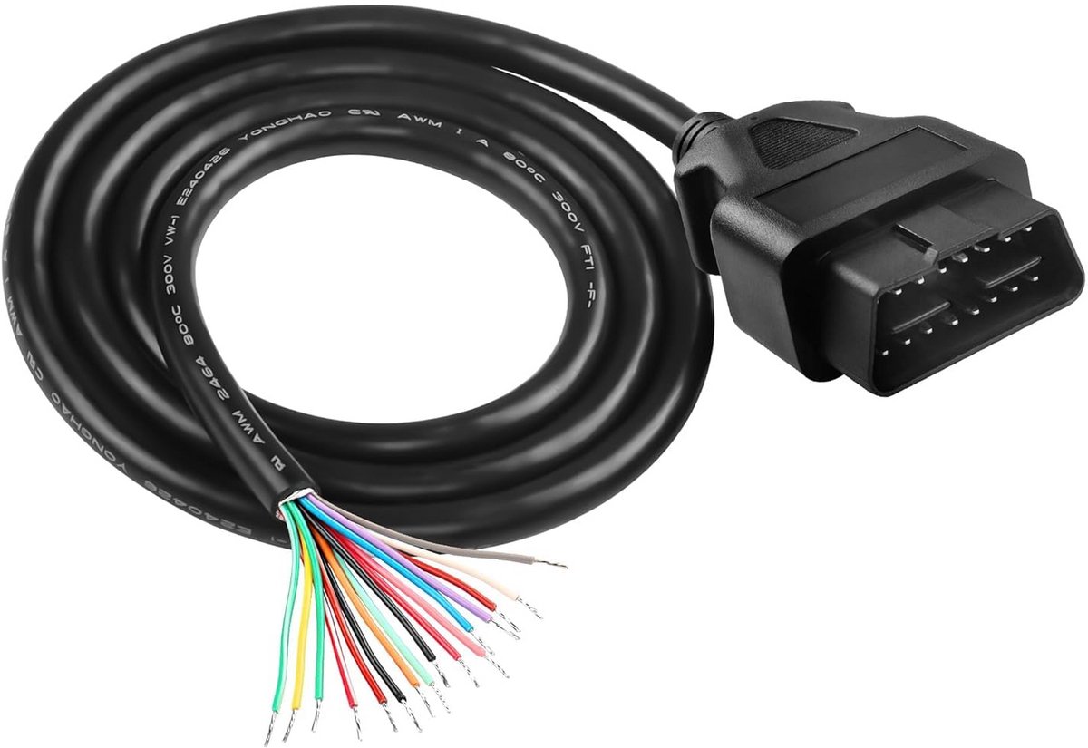 OBD2 16-Pins Verlengkabel Open Uiteinde Diagnosekabel voor Voertuigen - 1 Meter