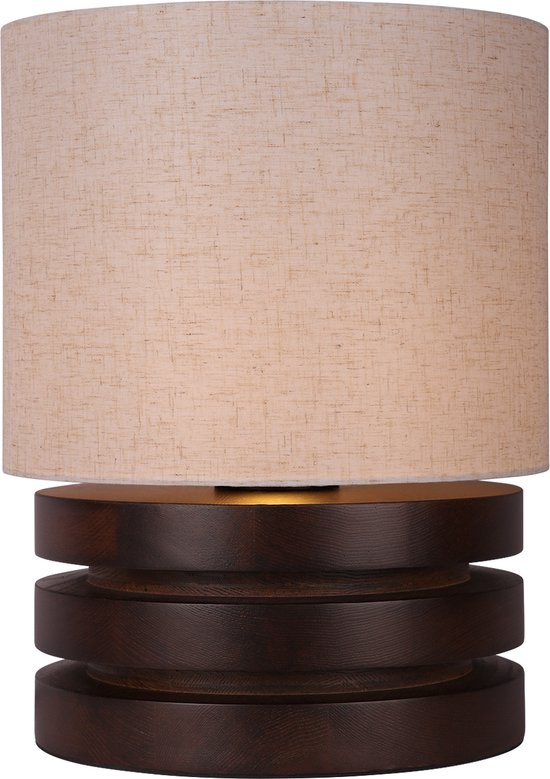 Atmooz Niagara Tafellamp – beige kap met bruin eikenfineer voet – decoratieve tafellamp woonkamer – moderne tafel lamp binnen – warme sfeerlamp in natuurlijk design – stijlvolle combinatie van hout en stof – beige en bruin