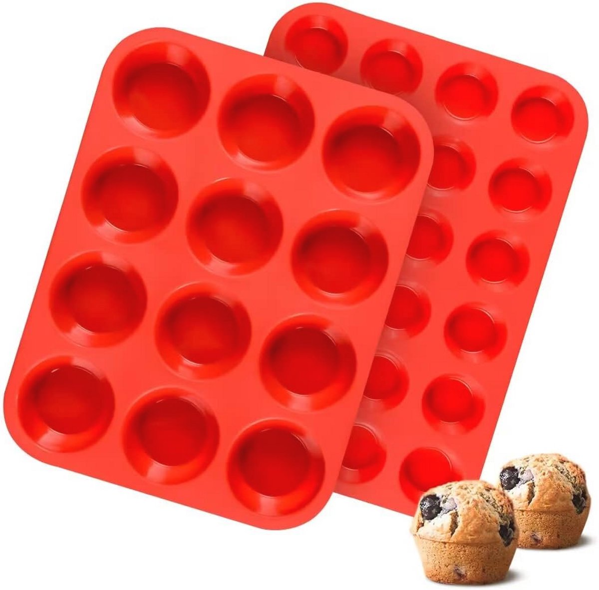 Silicone Muffin Mould Set - 12-Cup and 24-Cup for Baking Egg Bites